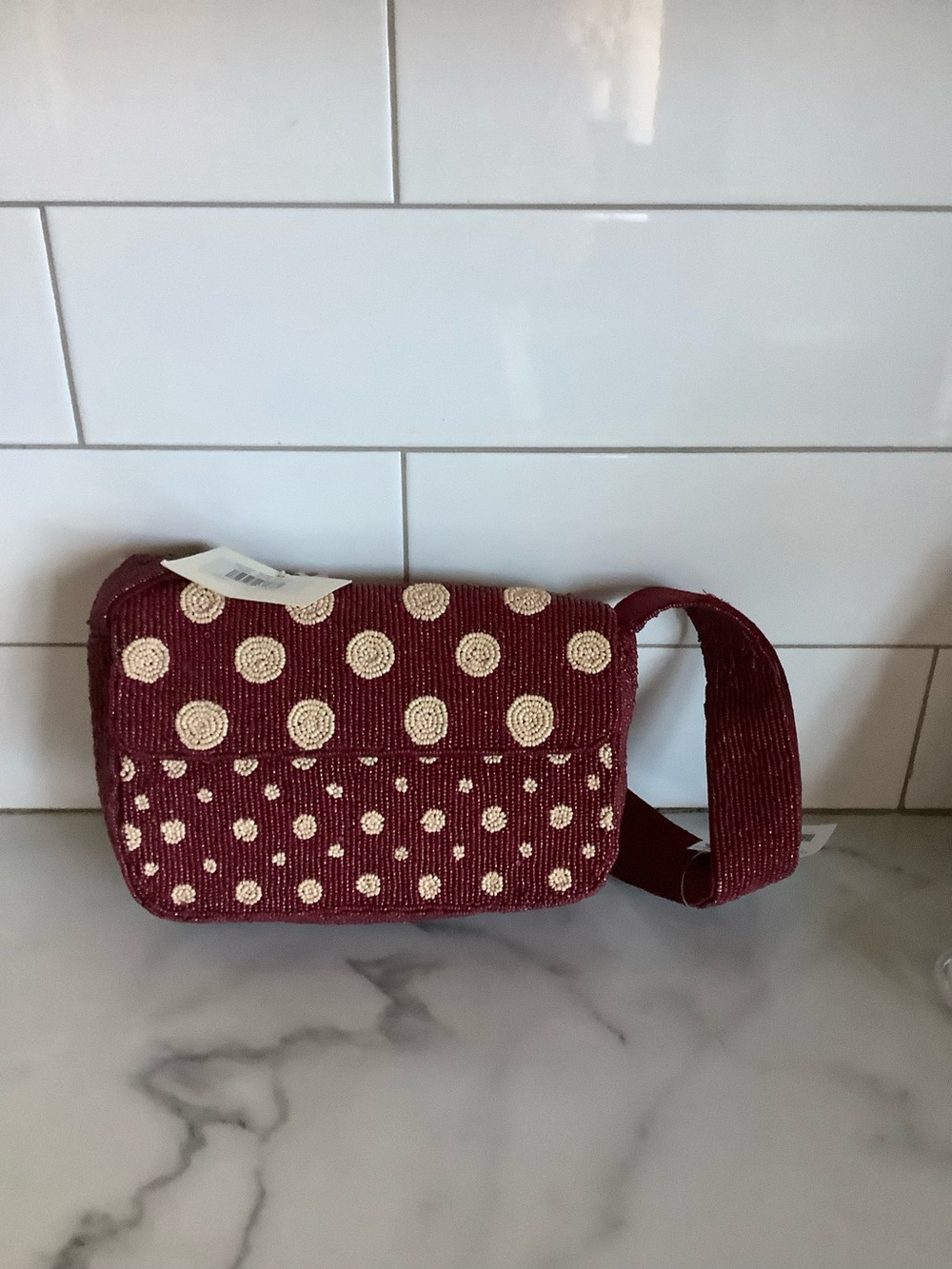 Burgundy Polka Dot Crossbody Bag with Cream Accents